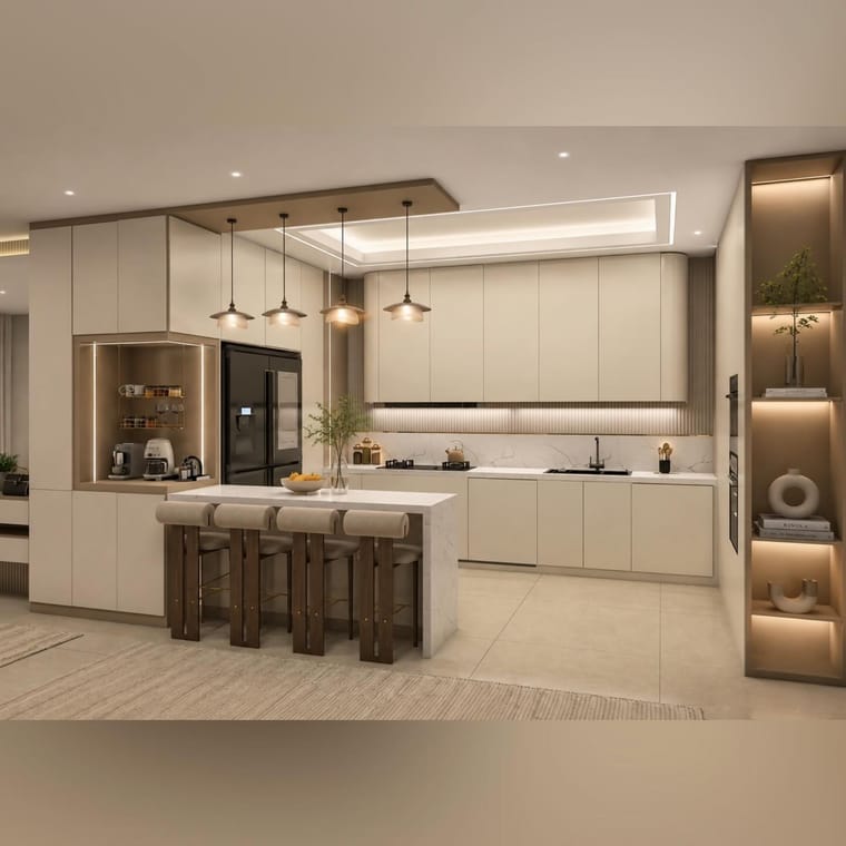 مطبخ — تصميم رقم ٩١: واجهات وخزائن وترتيب خط العمل
