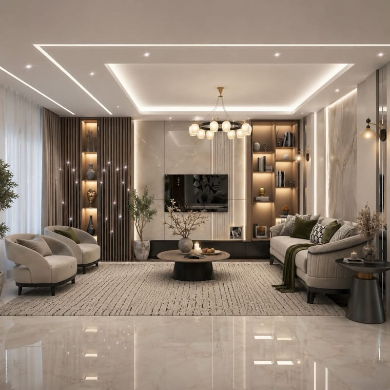 جدار معيشة — تصميم رقم ٤: وحدة تلفزيون وتخزين